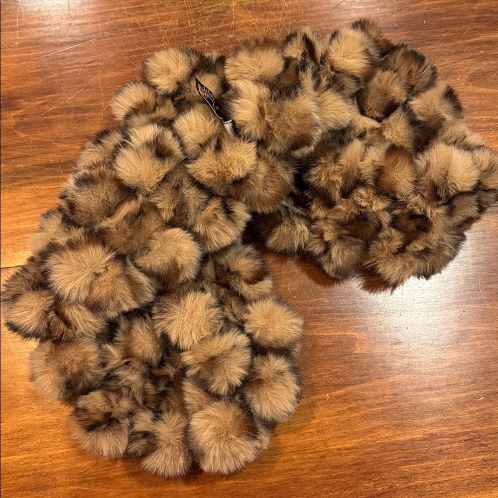 NWOT Marcus Adler NY Pom Pom Fur Infinity Scarf Faux Rabbit Black Brown Tan NEW